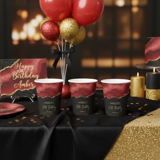 Burgundy Red Gold Glitter Abstract Watercolor 紙コップ