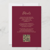 Burgundy Red Gold Glitter QR Code Wedding 招待状 (裏面)