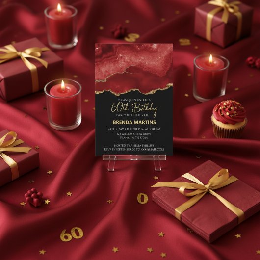 Burgundy Red Gold Glitter Watercolor 招待状