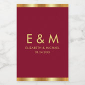 Burgundy Red Gold Monogram Text Save the Date ワインラベル (シングルラベル)