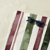 Burgundy Red Green Cream Stripes   ビーチタオル (インサイチュ)