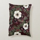 Burgundy Red Green Cream Stripes Christmas Floral アクセントクッション (裏面(縦))