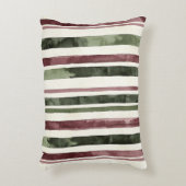 Burgundy Red Green Cream Stripes Christmas Floral アクセントクッション (正面(垂直))