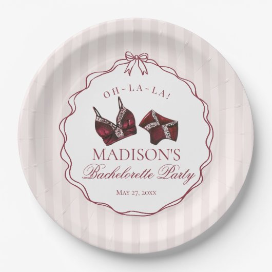 Burgundy Red Lingerie Bachelorette Party Lace ペーパープレート (正面)