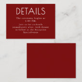 Burgundy Red Modern Minimalist Wedding Details エンクロージャーカード (正面/裏面)