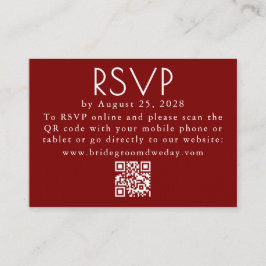 Burgundy Red Modern Minimalist Wedding QR RSVP エンクロージャーカード