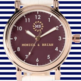 Burgundy Red Monogram couple names 腕時計