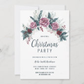 Burgundy red pink dirty blue Christmas floral 招待状 (正面)