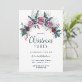 Burgundy red pink dirty blue Christmas floral 招待状 (スタンド正面)