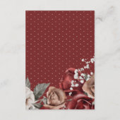 Burgundy Red Rose Floral Navy Blue Wedding Details エンクロージャーカード (裏面)