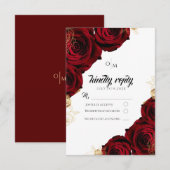 Burgundy Red Rosesエレガントの応答結婚カード 出欠カード (正面/裏面)