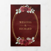 Burgundy Red RosesオールインワンQRコード結婚ズ 三つ折り招待状 (カバー)