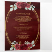 Burgundy Red RosesオールインワンQRコード結婚ズ 三つ折り招待状 (内部最初)