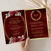 Burgundy Red Roses All in One QR Code Wedding 招待状