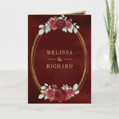 Burgundy Red Roses All in One QR Code Wedding 招待状 (正面)