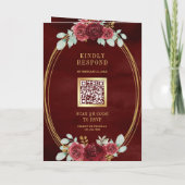 Burgundy Red Roses All in One QR Code Wedding 招待状 (裏面)