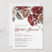 Burgundy Red Roses Floral Bridal Shower 招待状 (正面)