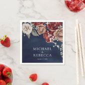 Burgundy Red Roses Floral Navy Blue Wedding スタンダードカクテルナプキン (インサイチュ)