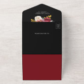 Burgundy Red Roses Floral QR Code Black Wedding オールインワン招待状 (外側)