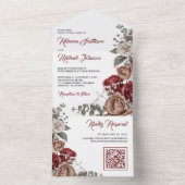 Burgundy Red Roses Floral QR Code Wedding オールインワン招待状 (内側)