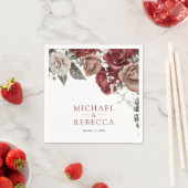 Burgundy Red Roses Floral Wedding スタンダードカクテルナプキン (インサイチュ)