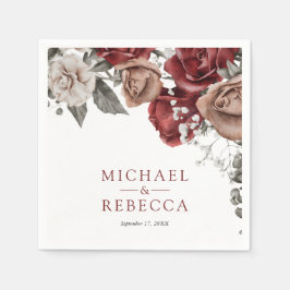 Burgundy Red Roses Floral Wedding スタンダードカクテルナプキン
