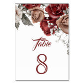 Burgundy Red Roses Floral Wedding テーブルナンバー (裏面)