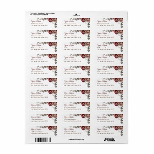 Burgundy Red Roses Floral Wedding ラベル (フルシート)