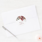 Burgundy Red Roses Floral Wedding Favor ラウンドシール (封筒)