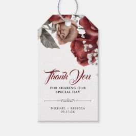Burgundy Red Roses Floral Wedding Thank You ギフトタグ
