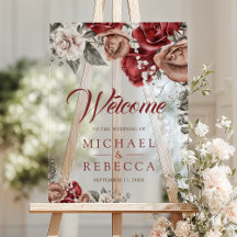 Burgundy Red Roses Floral Wedding Welcome