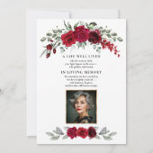 Burgundy Red Roses Funeral Invitation 招待状 (裏面)