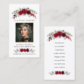 Burgundy Red Roses Funeral Prayer Card 名刺 (正面/裏面)