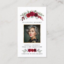 Burgundy Red Roses Funeral Prayer Card 名刺