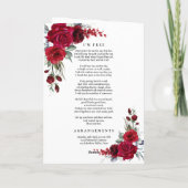 Burgundy Red Roses Photo Memorial Funeral Program カード (裏面)