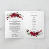 Burgundy Red Roses Photo Memorial Funeral Program カード (内部)