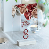 Burgundy Red Roses Wedding Acrylic Table Number アクリル招待状