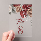 Burgundy Red Roses Wedding Acrylic Table Number アクリル招待状 (インサイチュ (ポータブル))