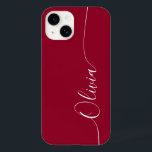 Burgundy Red White エレガント書記名 Case-Mate iPhone 14ケース<br><div class="desc">Burgundy赤エレガント白の書道台本の名前カスタムiPhone 14電話のケースパーソナライズされたは、トレンディーのデザインとタイポグラフィを備えモダンて、あなたの名前を手に持つのをバーガンディ赤の背景に書のスクリプト。©Evco Studio www.zazzle.com/store/evcostudioによる設計</div>