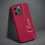 Burgundy Red White エレガント書記名 Case-Mate iPhone 14ケース<br><div class="desc">Burgundy赤エレガント白の書道台本の名前カスタムiPhone 14電話のケースパーソナライズされたは、トレンディーのデザインとタイポグラフィを備えモダンて、あなたの名前を手に持つのをバーガンディ赤の背景に書のスクリプト。©Evco Studio www.zazzle.com/store/evcostudioによる設計</div>