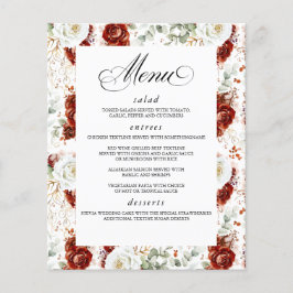 Burgundy Red White Floral Elegant Wedding Menu チラシ