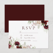 Burgundy Red & White Flowers Elegant Wedding 出欠カード (正面/裏面)