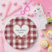 Burgundy Red White Heart Ribbon Birthday ペーパープレート (パーティー)