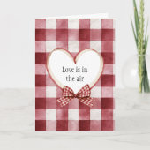 Burgundy Red White Heart Ribbon Valentine's Day カード (正面)