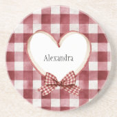 Burgundy Red White Heart Ribbon Valentine's Day コースター (正面)