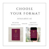Burgundy Religious Cross Boy First Communion 招待状