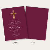 Burgundy Religious Cross Boy First Communion 招待状