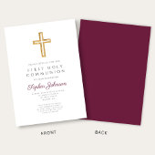 Burgundy Religious Cross Girl First Holy Communion 招待状