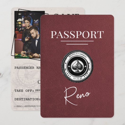 Burgundy Reno Passport日付の保存 セーブザデート (正面/裏面)