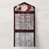 Burgundy Ribbon & Lightsのワイルドフラワー結婚ズ オールインワン招待状 (内側)